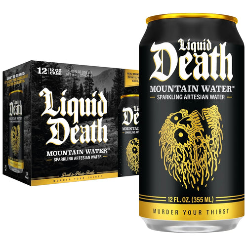 Liquid Death Sparkling Mountain Water, Real Mountain Source, Ice-Cold Cans, Infinitely Recyclable, 12 Fl Oz (Pack of 12)