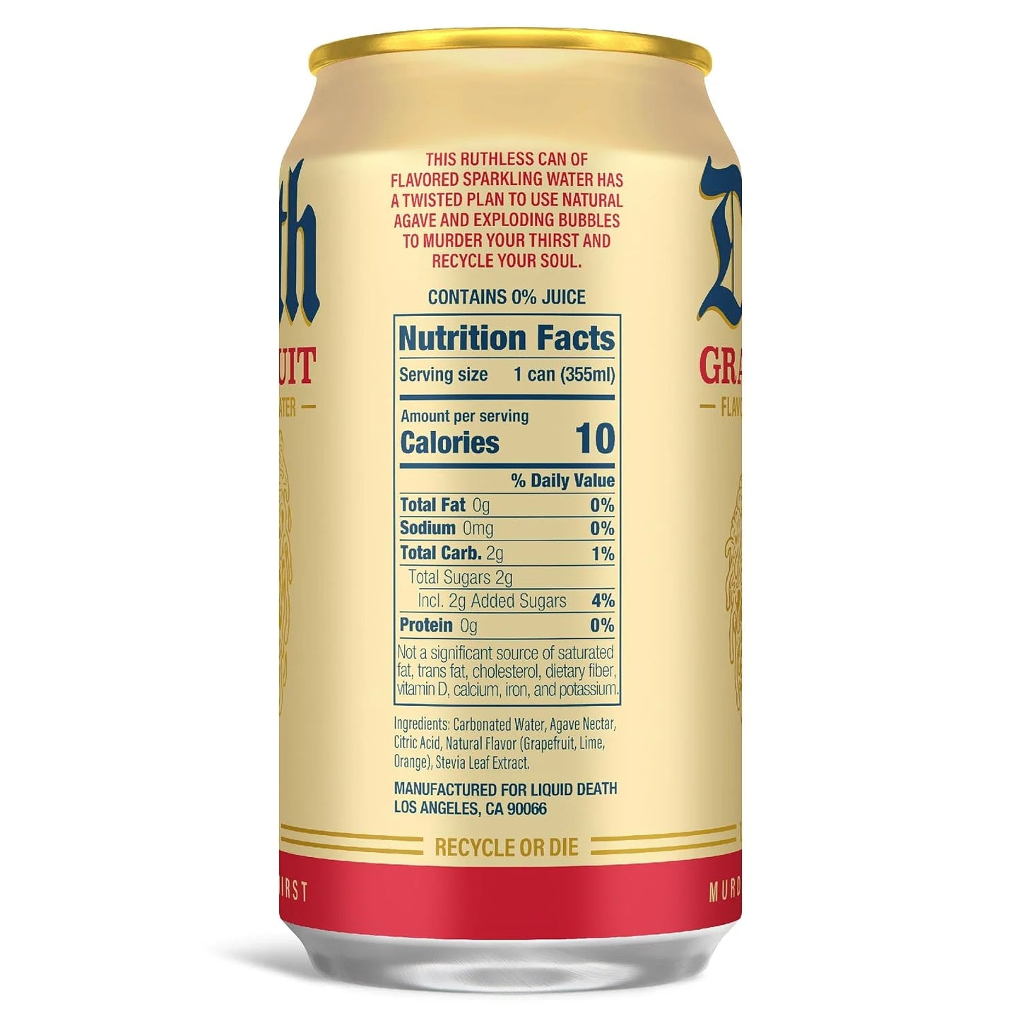 Liquid Death Soda-Flavored Sparkling Water - Grave Fruit (Grapefruit Flavor), Less Sugar*, Huge Flavor, No Caffeine, No Artificial Sweeteners, 12 Fl Oz (Pack of 12)