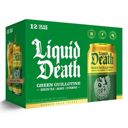Liquid Death Iced Tea - Green Guillotine (Green Tea), Less Sugar*, Boost of Caffeine, B Vitamins, No Artificial Sweeteners, 12 Fl Oz (Pack of 12)