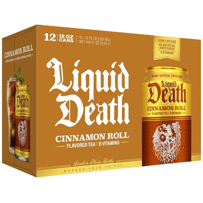 Liquid Death Iced Tea - Cinnamon Roll, Less Sugar*, Boost of Caffeine, B Vitamins, No Artificial Sweeteners, 12 Fl Oz (Pack of 12)