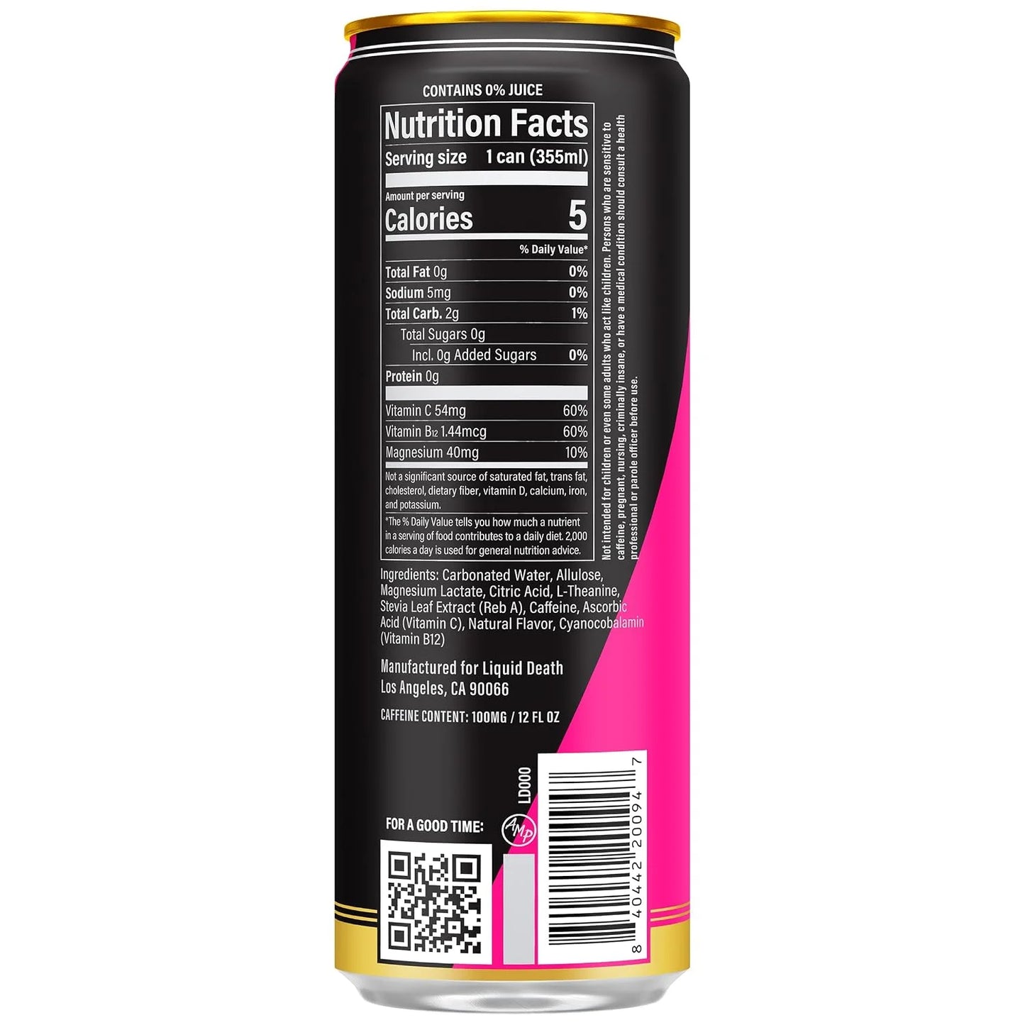 Liquid Death Sparkling Energy - Scary Strawberry, Zero Sugar Energy Drink, Unextreme Caffeine 100mg, Essential Vitamins, 12 Fl Oz (Pack of 12)