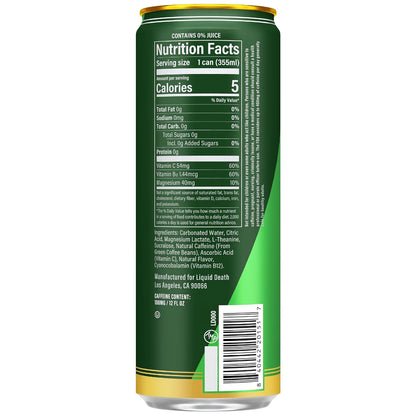 Liquid Death Sparkling Energy - Subliminal Lime (Lemon Lime), Zero Sugar Energy Drink, Unextreme Caffeine 100mg, Essential Vitamins, 12 Fl Oz (Pack of 12)