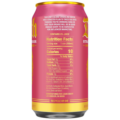 Liquid Death Soda-Flavored Sparkling Water - Strawberry Terror, Less Sugar*, Huge Flavor, No Caffeine, No Artificial Sweeteners, 12 Fl Oz (Pack of 12)