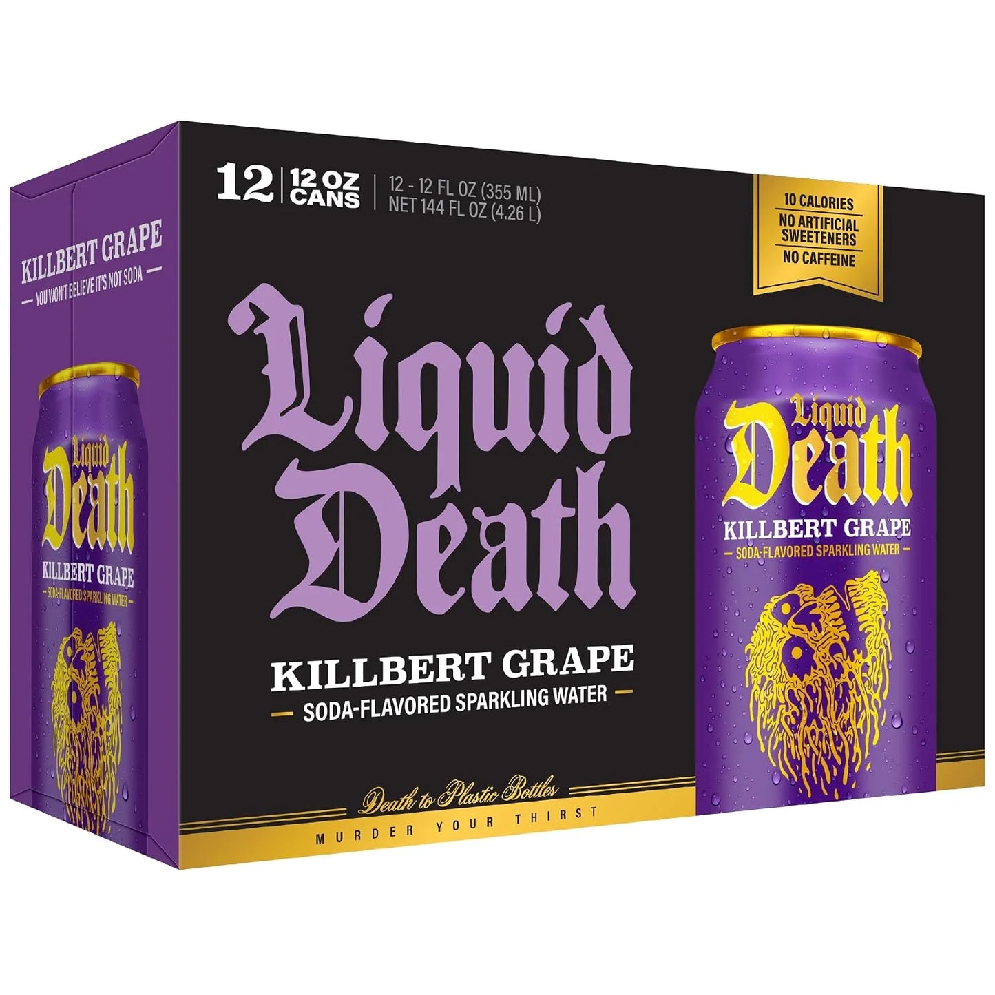 Liquid Death Soda-Flavored Sparkling Water - Killbert Grape, Less Sugar*, Huge Flavor, No Caffeine, No Artificial Sweeteners, 12 Fl Oz (Pack of 12)