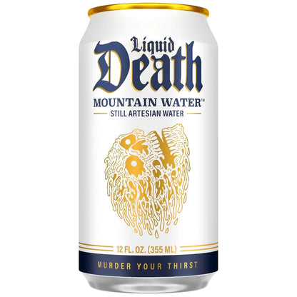 Liquid Death Still Mountain Water, Real Mountain Source, Ice-Cold Cans, Infinitely Recyclable, 12 Fl Oz (Pack of 12)