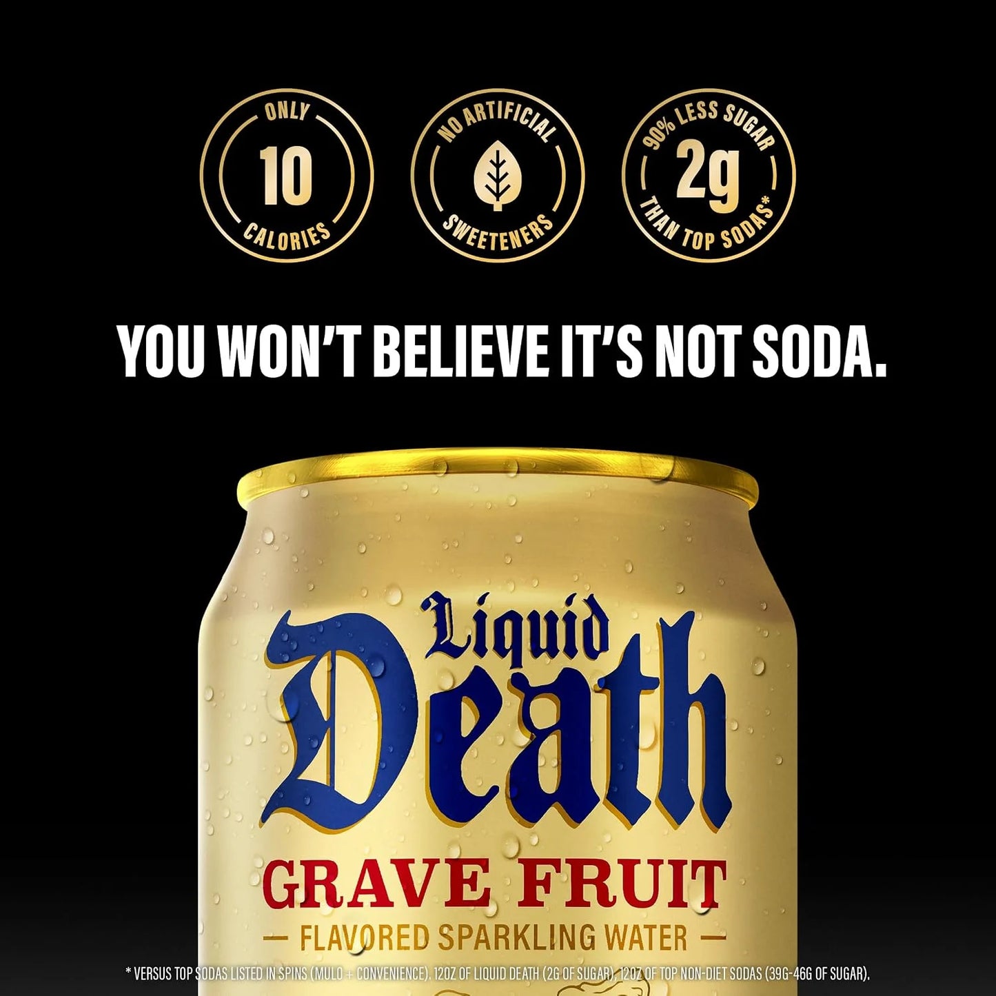 Liquid Death Soda-Flavored Sparkling Water - Grave Fruit (Grapefruit Flavor), Less Sugar*, Huge Flavor, No Caffeine, No Artificial Sweeteners, 12 Fl Oz (Pack of 12)