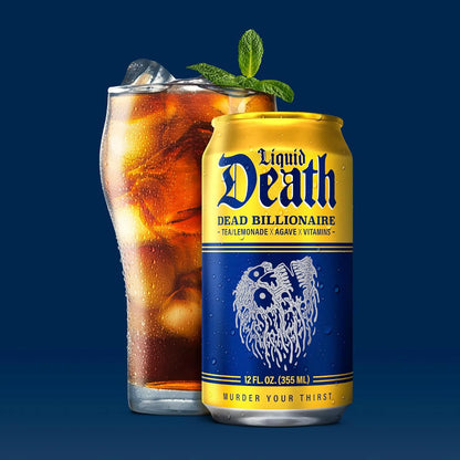Liquid Death Iced Tea - Dead Billionaire (Black Tea/Lemonade), Less Sugar*, Boost of Caffeine, B Vitamins, No Artificial Sweeteners, 12 Fl Oz (Pack of 12)
