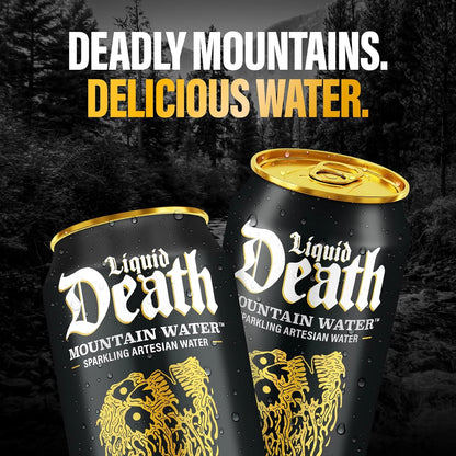 Liquid Death Sparkling Mountain Water, Real Mountain Source, Ice-Cold Cans, Infinitely Recyclable, 12 Fl Oz (Pack of 12)