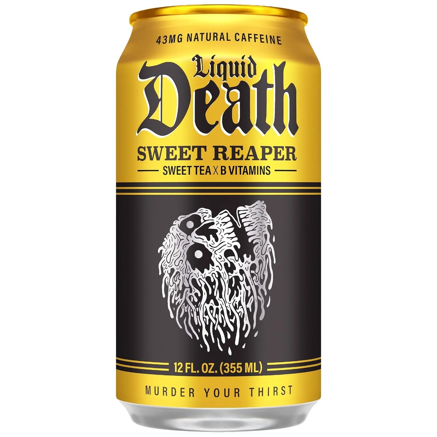 Liquid Death Iced Tea - Sweet Reaper (Black Sweet Tea), Less Sugar*, Boost of Caffeine, B Vitamins, No Artificial Sweeteners, 12 Fl Oz (Pack of 12)