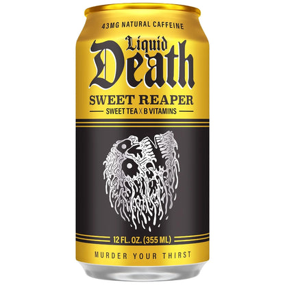 Liquid Death Iced Tea - Sweet Reaper (Black Sweet Tea), Less Sugar*, Boost of Caffeine, B Vitamins, No Artificial Sweeteners, 12 Fl Oz (Pack of 12)