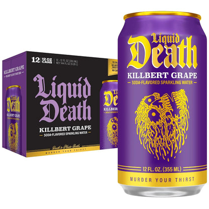 Liquid Death Soda-Flavored Sparkling Water - Killbert Grape, Less Sugar*, Huge Flavor, No Caffeine, No Artificial Sweeteners, 12 Fl Oz (Pack of 12)