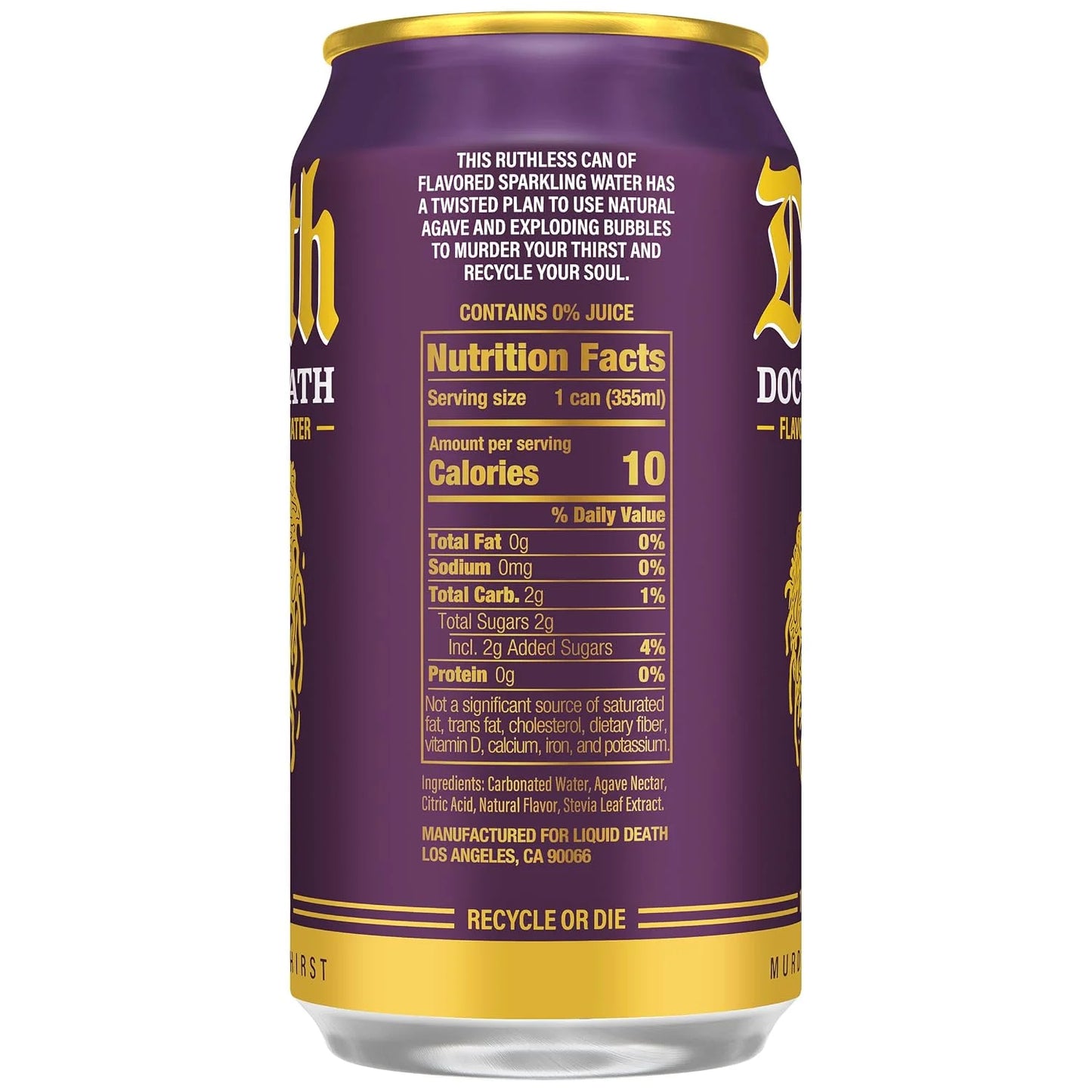 Liquid Death Soda-Flavored Sparkling Water - Doctor Death (Cherry, Cream, Spice), Less Sugar*, Huge Flavor, No Caffeine, No Artificial Sweeteners, 12 Fl Oz (Pack of 12)