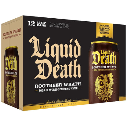 Liquid Death Soda-Flavored Sparkling Water - Rootbeer Wrath, Less Sugar*, Huge Flavor, No Caffeine, No Artificial Sweeteners, 12 Fl Oz (Pack of 12)