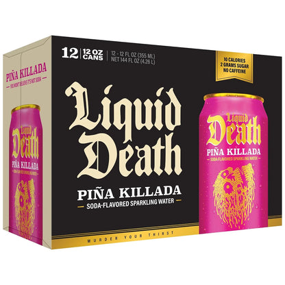 Liquid Death Soda-Flavored Sparkling Water - Piña Killada (Classic Piña Colada), Less Sugar*, Huge Flavor, No Caffeine, No Artificial Sweeteners, 12 Fl Oz (Pack of 12)