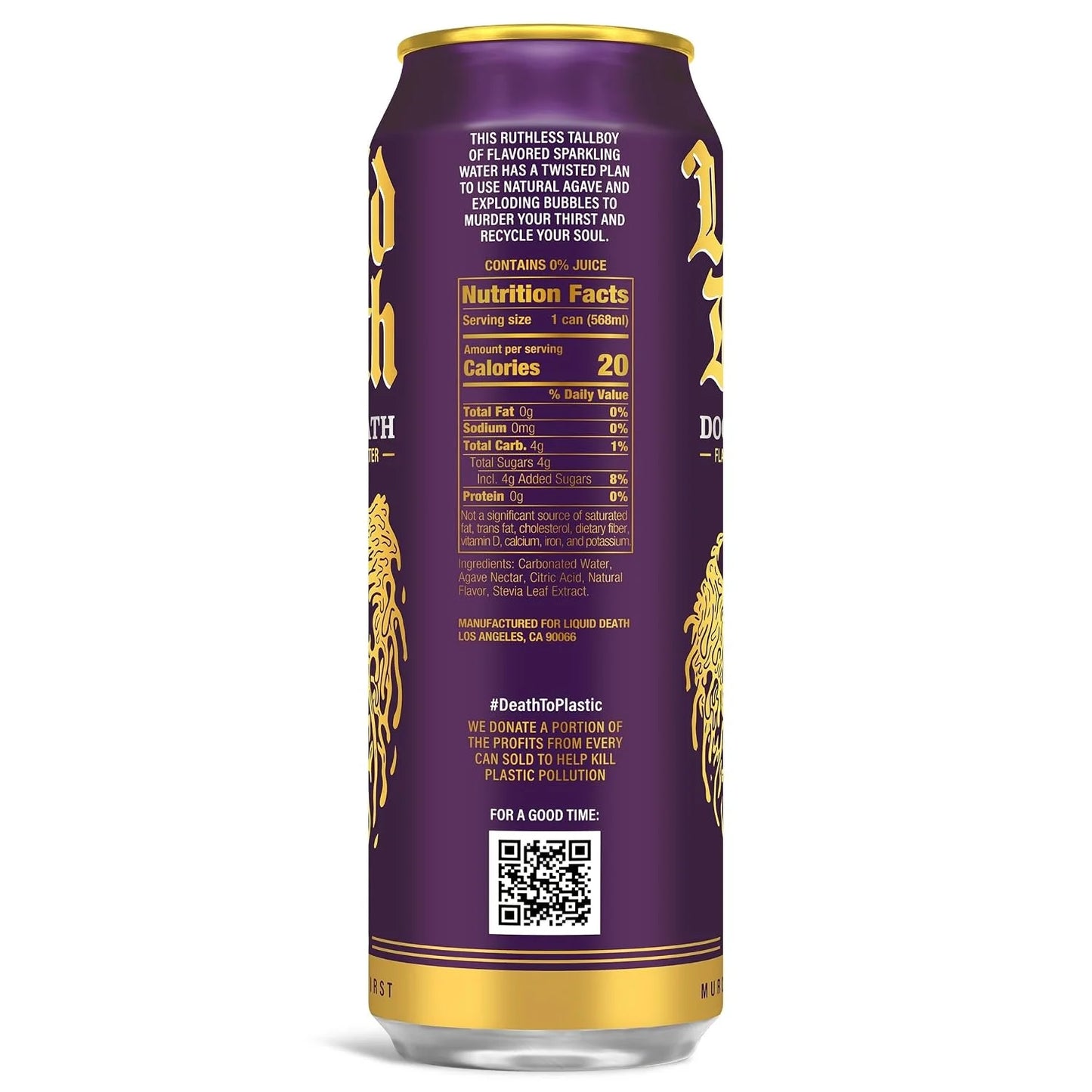 Liquid Death Soda-Flavored Sparkling Water - Doctor Death (Cherry, Cream, Spice), Less Sugar*, Huge Flavor, No Caffeine, No Artificial Sweeteners, King Size 19.2 Fl Oz (Pack of 12)