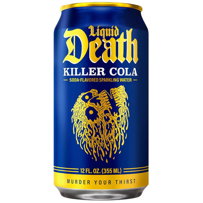 Liquid Death Soda-Flavored Sparkling Water - Killer Cola, Less Sugar*, Huge Flavor, No Caffeine, No Artificial Sweeteners, 12 Fl Oz (Pack of 12)