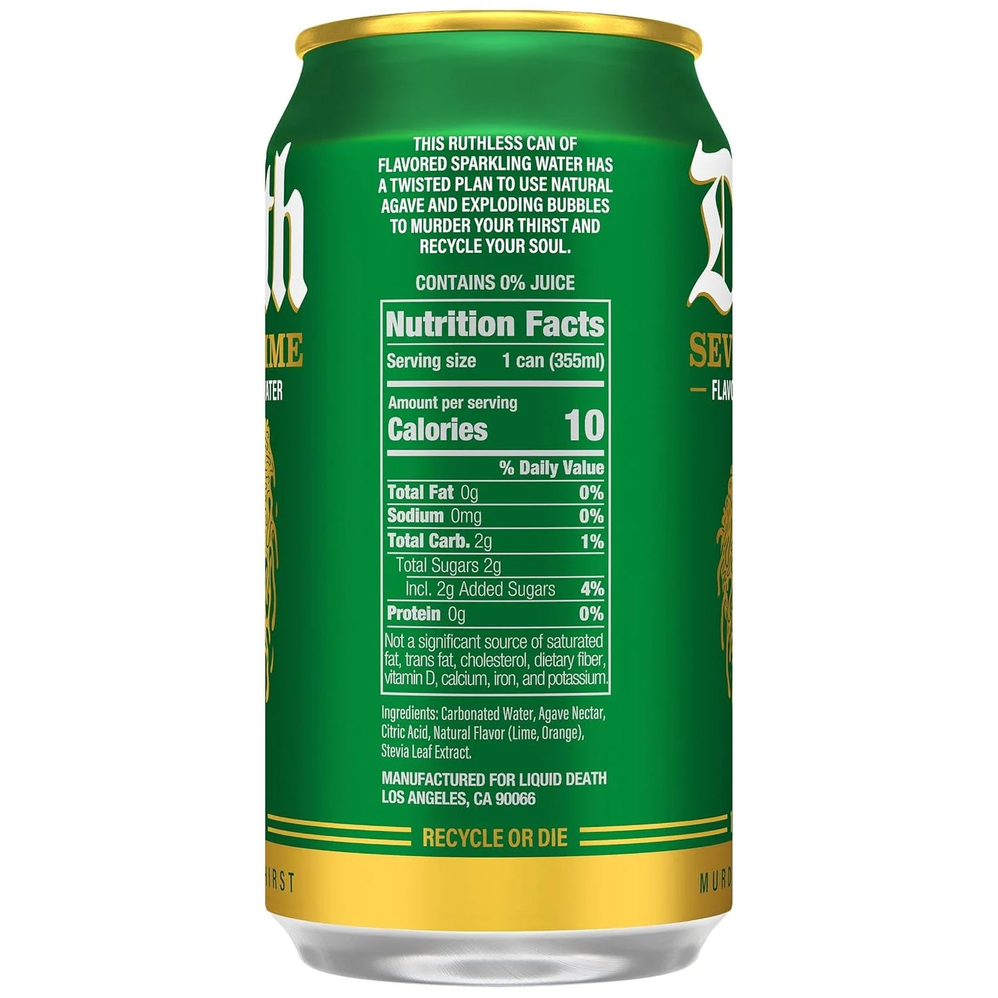 Liquid Death Soda-Flavored Sparkling Water - Severed Lime (Classic Lime Soda), Less Sugar*, Huge Flavor, No Caffeine, No Artificial Sweeteners, 12 Fl Oz (Pack of 12)