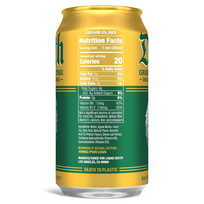 Liquid Death Iced Tea - Green Guillotine (Green Tea), Less Sugar*, Boost of Caffeine, B Vitamins, No Artificial Sweeteners, 12 Fl Oz (Pack of 12)