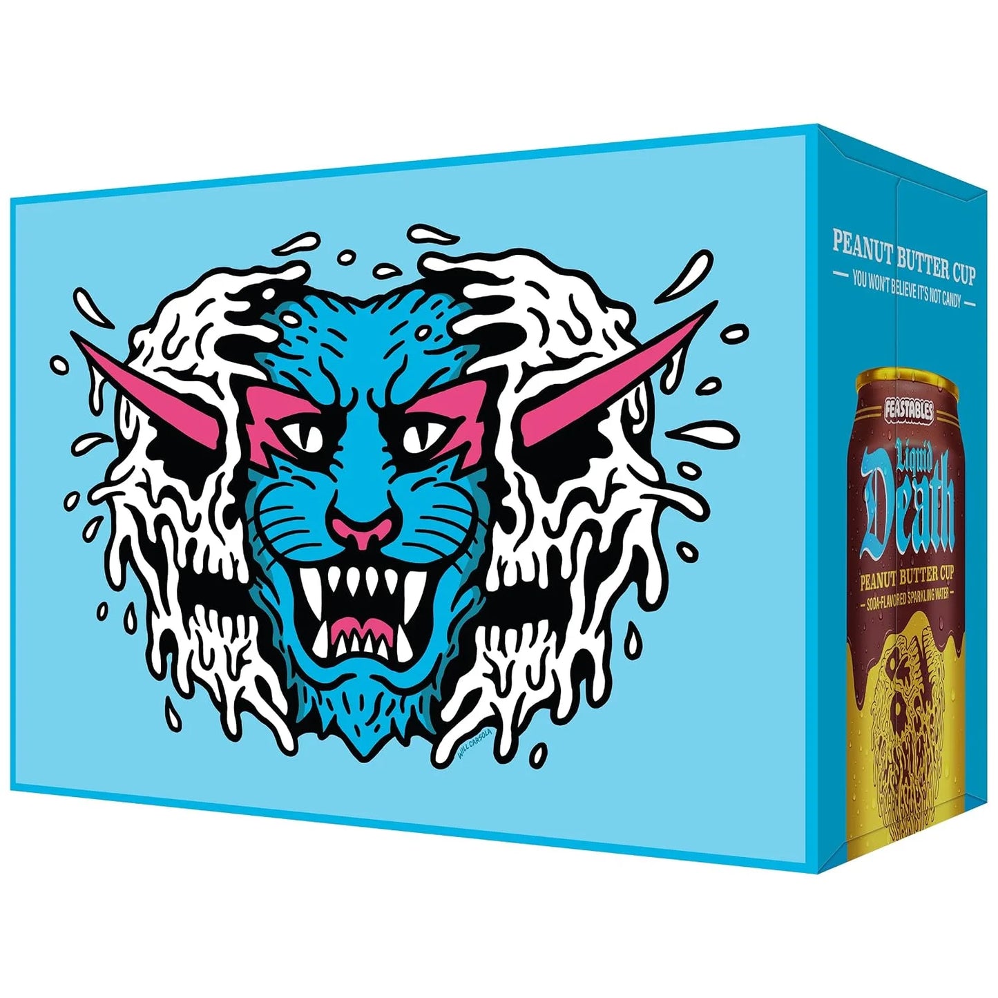 Liquid Death Soda-Flavored Sparkling Water - Feastables Peanut Butter Cup, Less Sugar*, Huge Flavor, No Caffeine, No Artificial Sweeteners, 12 Fl Oz (Pack of 12)