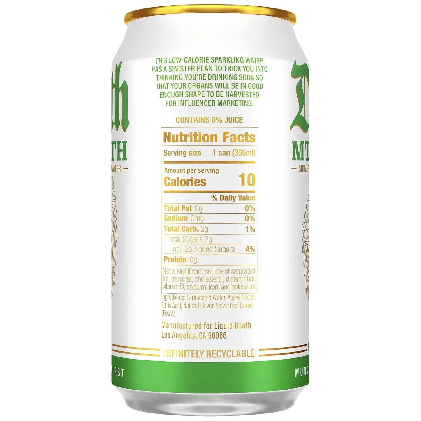 Liquid Death Soda-Flavored Sparkling Water - Mt. Death, Less Sugar*, Huge Flavor, No Caffeine, No Artificial Sweeteners, 12 Fl Oz (Pack of 12)
