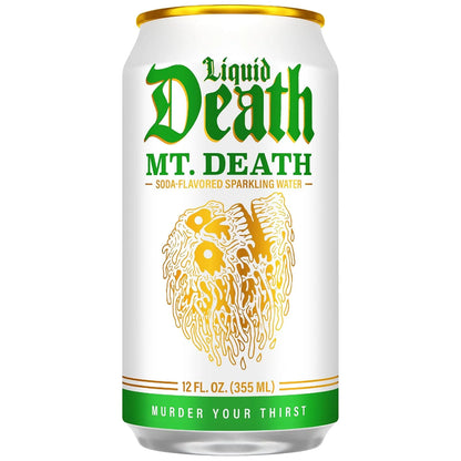 Liquid Death Soda-Flavored Sparkling Water - Mt. Death, Less Sugar*, Huge Flavor, No Caffeine, No Artificial Sweeteners, 12 Fl Oz (Pack of 12)
