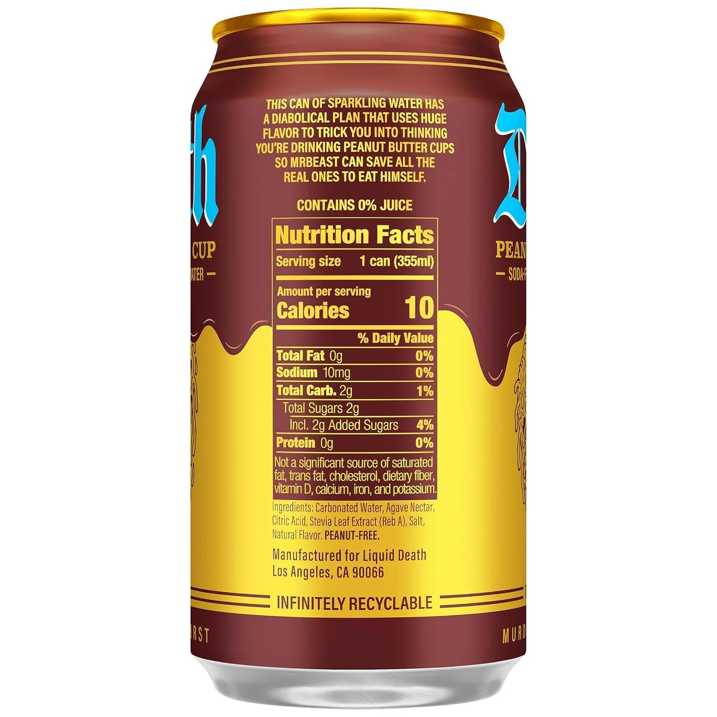 Liquid Death Soda-Flavored Sparkling Water - Feastables Peanut Butter Cup, Less Sugar*, Huge Flavor, No Caffeine, No Artificial Sweeteners, 12 Fl Oz (Pack of 12)