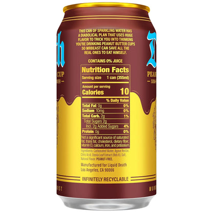 Liquid Death Soda-Flavored Sparkling Water - Feastables Peanut Butter Cup, Less Sugar*, Huge Flavor, No Caffeine, No Artificial Sweeteners, 12 Fl Oz (Pack of 12)