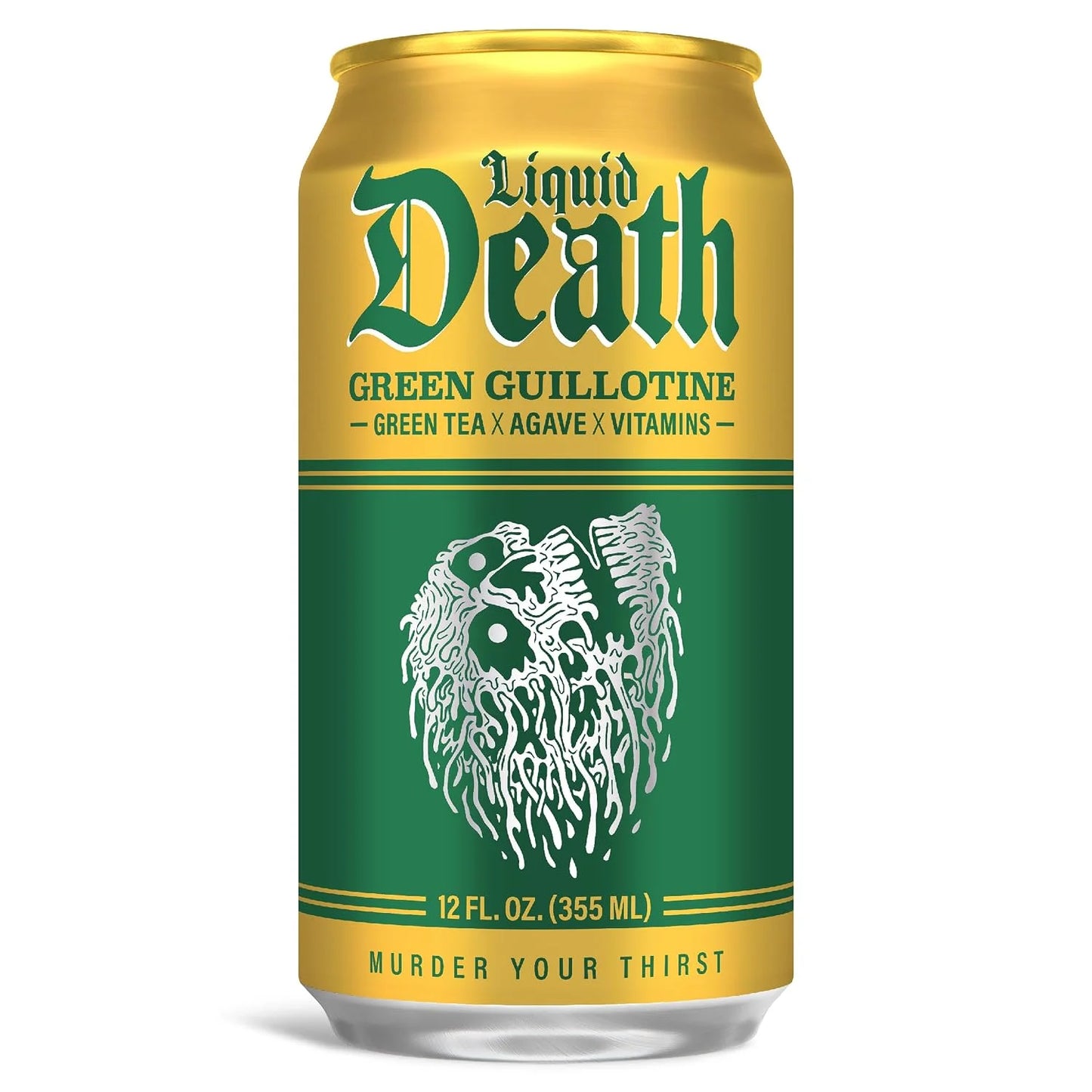 Liquid Death Iced Tea - Green Guillotine (Green Tea), Less Sugar*, Boost of Caffeine, B Vitamins, No Artificial Sweeteners, 12 Fl Oz (Pack of 12)