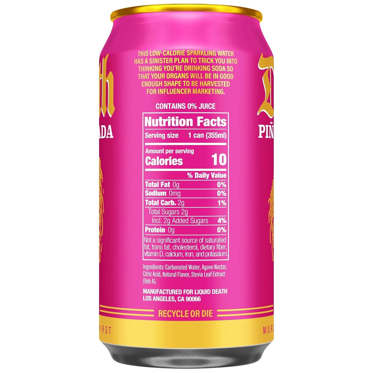 Liquid Death Soda-Flavored Sparkling Water - Piña Killada (Classic Piña Colada), Less Sugar*, Huge Flavor, No Caffeine, No Artificial Sweeteners, 12 Fl Oz (Pack of 12)