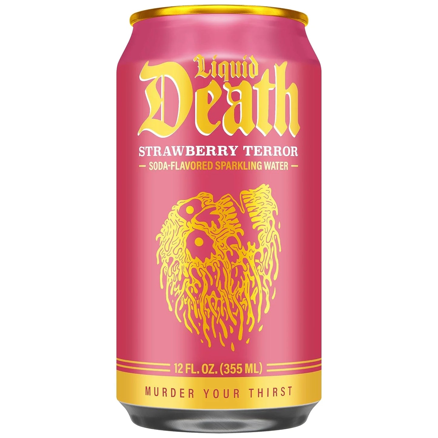 Liquid Death Soda-Flavored Sparkling Water - Strawberry Terror, Less Sugar*, Huge Flavor, No Caffeine, No Artificial Sweeteners, 12 Fl Oz (Pack of 12)