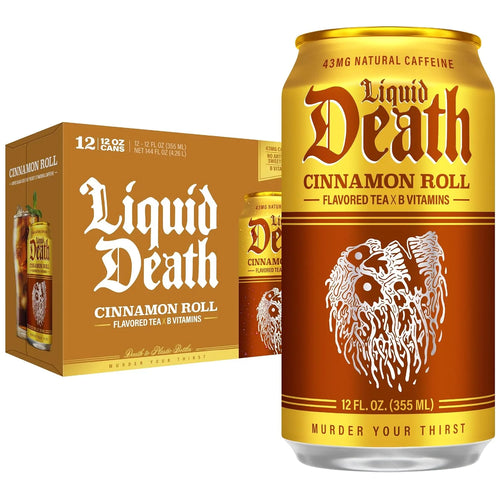 Liquid Death Iced Tea - Cinnamon Roll, Less Sugar*, Boost of Caffeine, B Vitamins, No Artificial Sweeteners, 12 Fl Oz (Pack of 12)