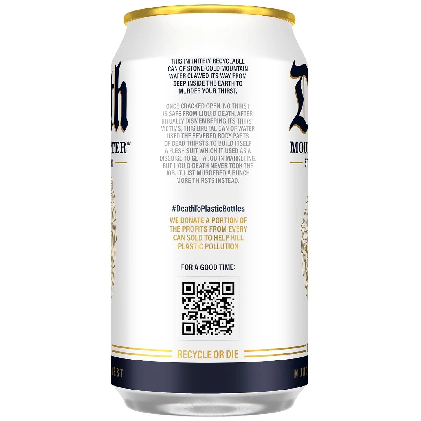 Liquid Death Still Mountain Water, Real Mountain Source, Ice-Cold Cans, Infinitely Recyclable, 12 Fl Oz (Pack of 12)