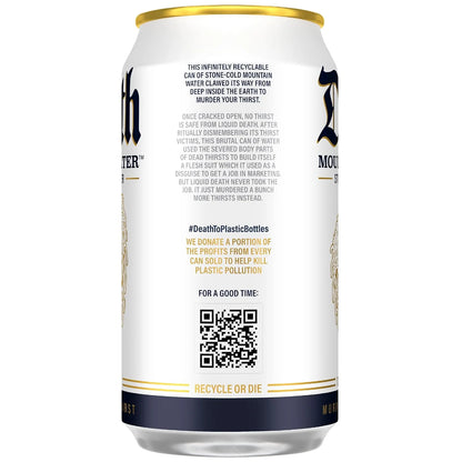 Liquid Death Still Mountain Water, Real Mountain Source, Ice-Cold Cans, Infinitely Recyclable, 12 Fl Oz (Pack of 12)