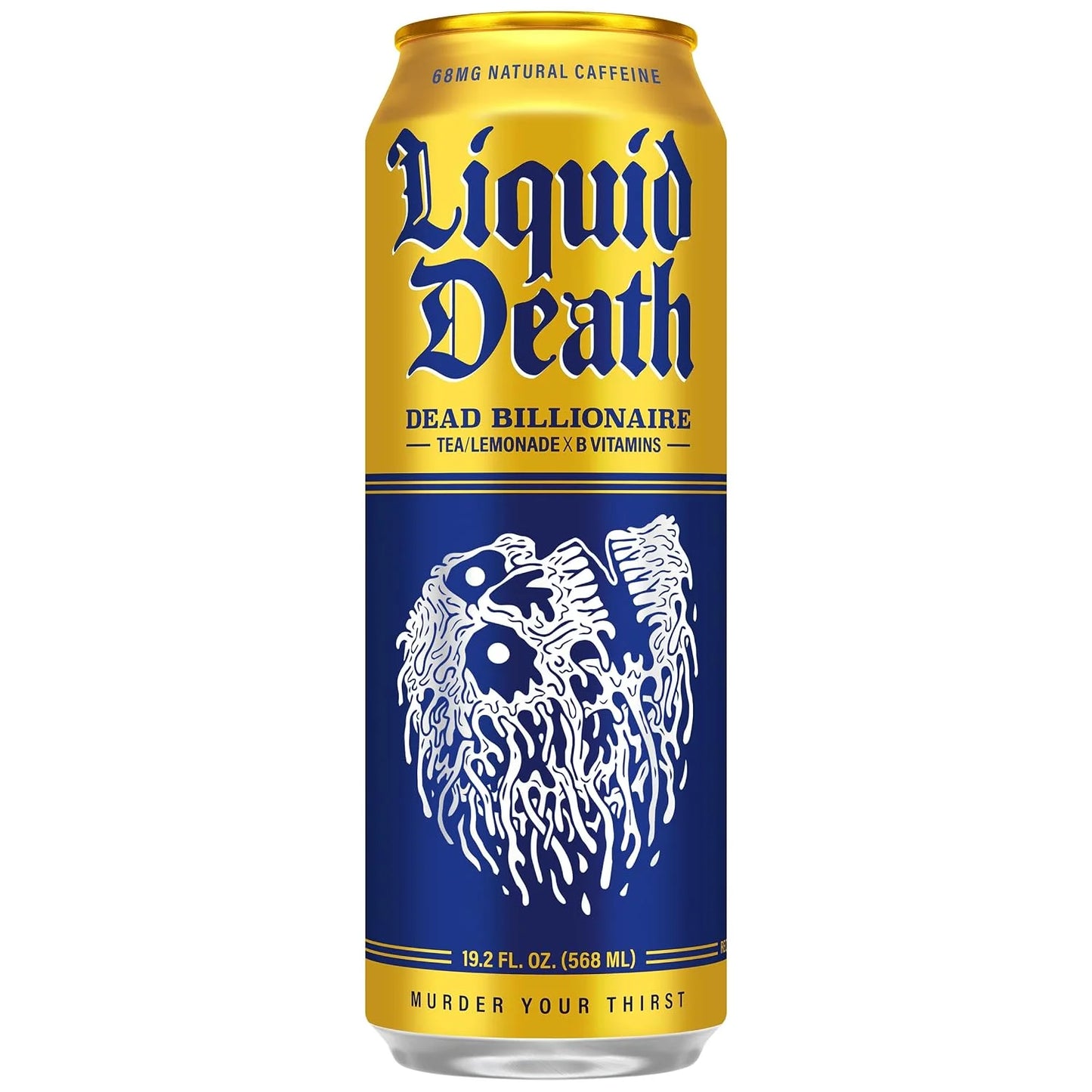 Liquid Death Iced Tea - Dead Billionaire (Black Tea/Lemonade), Less Sugar*, Boost of Caffeine, B Vitamins, No Artificial Sweeteners, King Size 19.2 Fl Oz (Pack of 12)