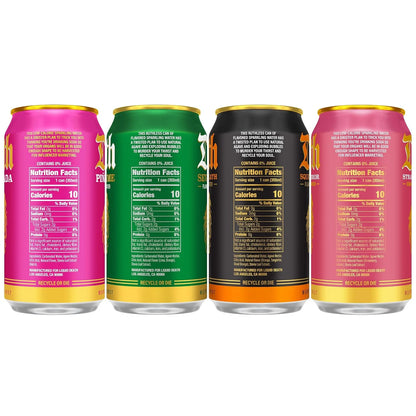 Liquid Death Soda-Flavored Sparkling Water - Modern Variety, Less Sugar*, Huge Flavor, No Caffeine, No Artificial Sweeteners, 4 Flavors: Lime, Orange, Strawberry, Piña Killada 12 Fl Oz (Pack of 12)