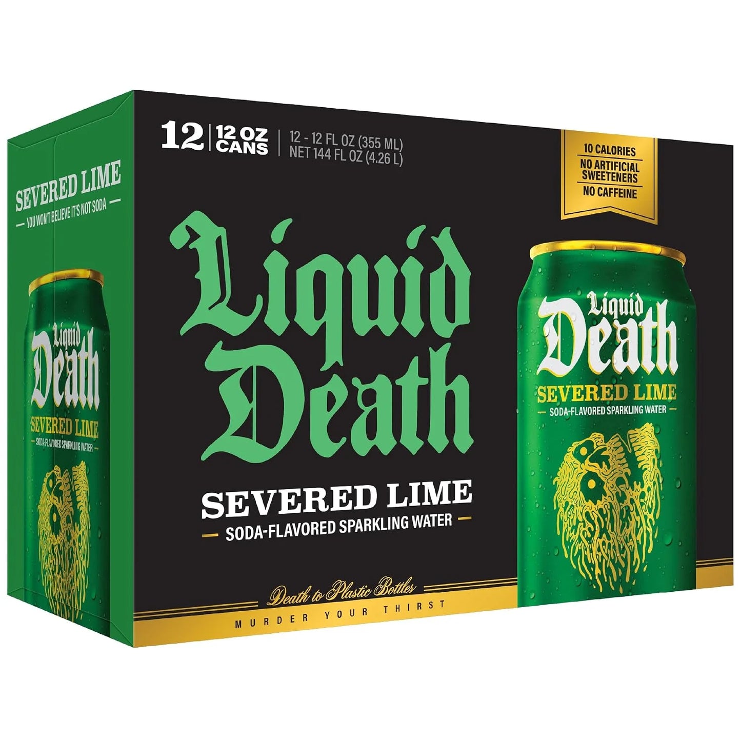 Liquid Death Soda-Flavored Sparkling Water - Severed Lime (Classic Lime Soda), Less Sugar*, Huge Flavor, No Caffeine, No Artificial Sweeteners, 12 Fl Oz (Pack of 12)