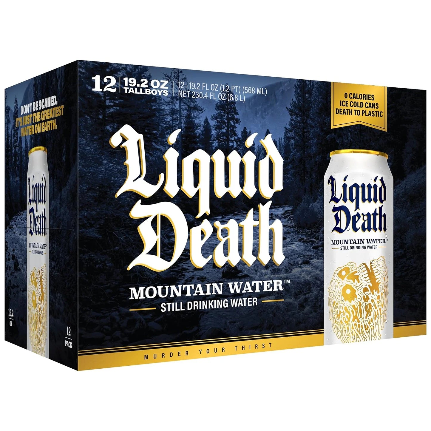 Liquid Death Still Mountain Water, Real Mountain Source, Ice-Cold Cans, Infinitely Recyclable, King Size 19.2 Fl Oz (Pack of 12)