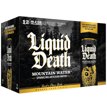Liquid Death Sparkling Mountain Water, Real Mountain Source, Ice-Cold Cans, Infinitely Recyclable, King Size 19.2 Fl Oz (Pack of 12)