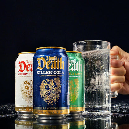 Liquid Death Soda-Flavored Sparkling Water - Cherry Obituary, Less Sugar*, Huge Flavor, No Caffeine, No Artificial Sweeteners, 12 Fl Oz (Pack of 12)