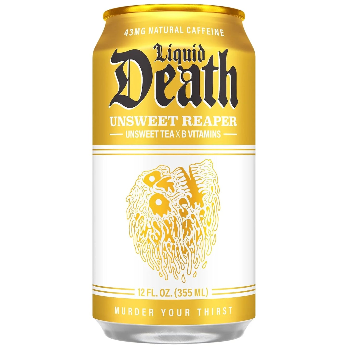 Liquid Death Iced Tea - Unsweet Reaper, Less Sugar*, Boost of Caffeine, B Vitamins, No Artificial Sweeteners, 12 Fl Oz (Pack of 12)