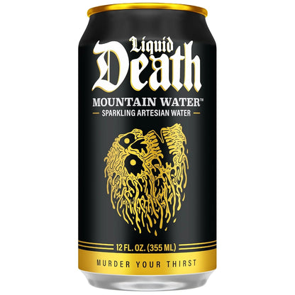 Liquid Death Sparkling Mountain Water, Real Mountain Source, Ice-Cold Cans, Infinitely Recyclable, 12 Fl Oz (Pack of 12)