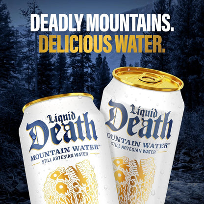 Liquid Death Still Mountain Water, Real Mountain Source, Ice-Cold Cans, Infinitely Recyclable, 12 Fl Oz (Pack of 12)