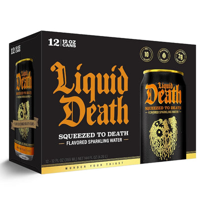 Liquid Death Soda-Flavored Sparkling Water - Squeezed To Death (Classic Orange Soda), Less Sugar*, Huge Flavor, No Caffeine, No Artificial Sweeteners, 12 Fl Oz (Pack of 12)