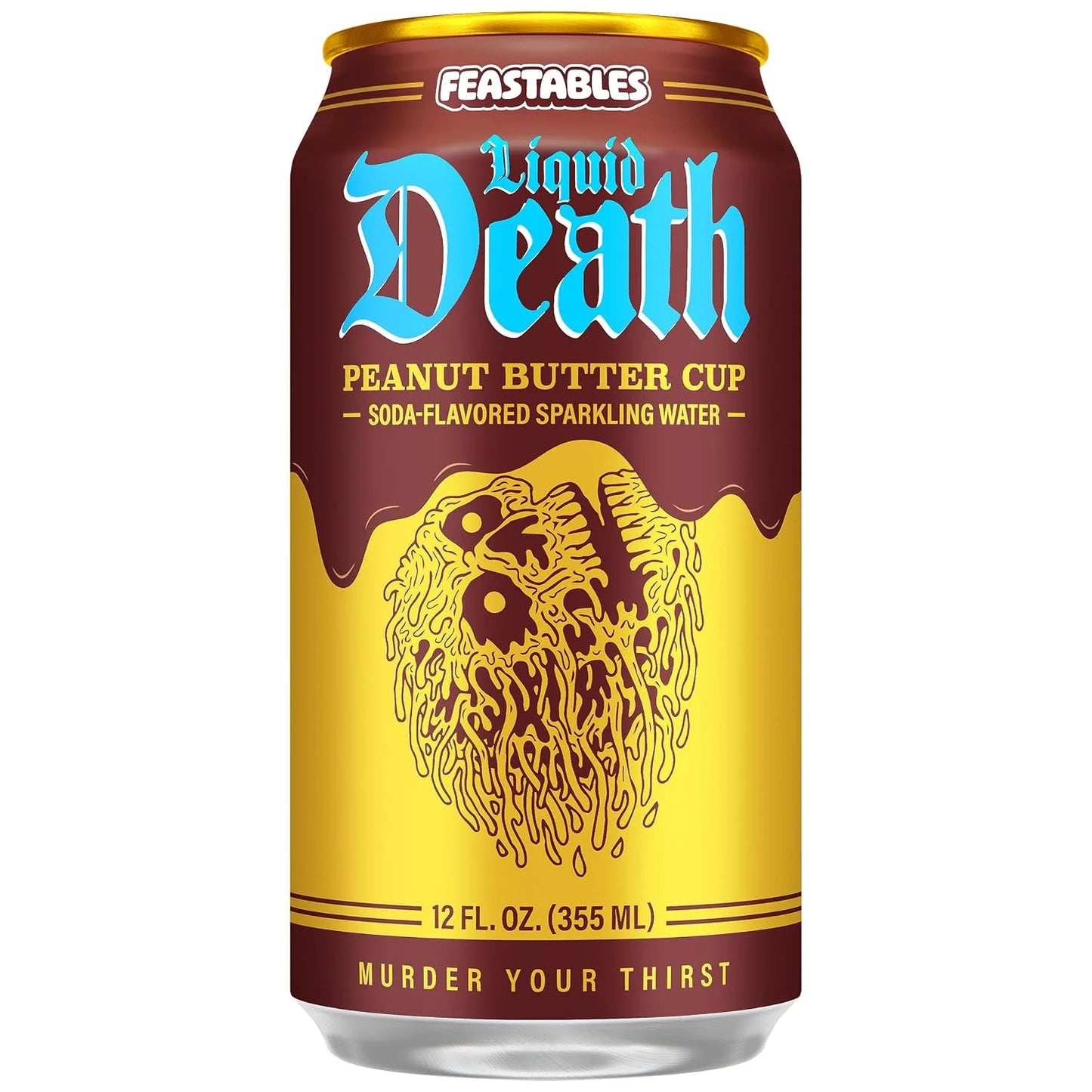 Liquid Death Soda-Flavored Sparkling Water - Feastables Peanut Butter Cup, Less Sugar*, Huge Flavor, No Caffeine, No Artificial Sweeteners, 12 Fl Oz (Pack of 12)