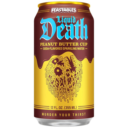 Liquid Death Soda-Flavored Sparkling Water - Feastables Peanut Butter Cup, Less Sugar*, Huge Flavor, No Caffeine, No Artificial Sweeteners, 12 Fl Oz (Pack of 12)