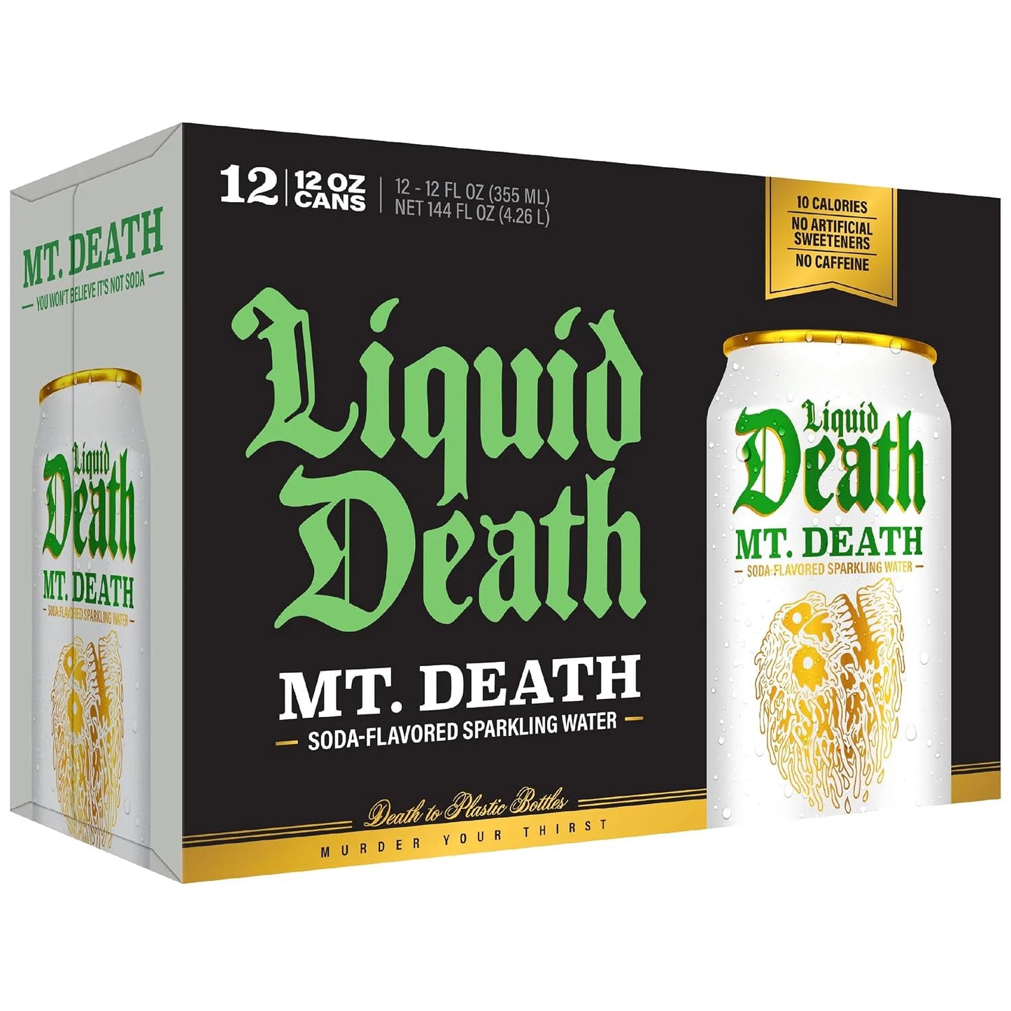 Liquid Death Soda-Flavored Sparkling Water - Mt. Death, Less Sugar*, Huge Flavor, No Caffeine, No Artificial Sweeteners, 12 Fl Oz (Pack of 12)