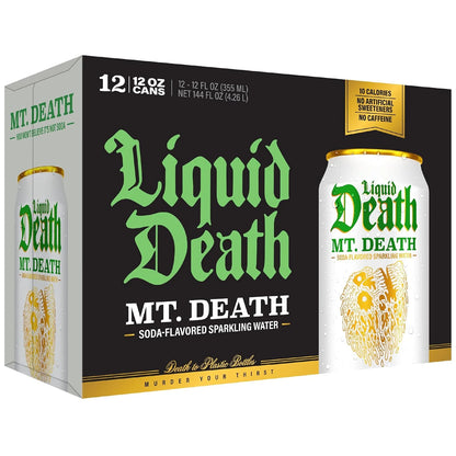 Liquid Death Soda-Flavored Sparkling Water - Mt. Death, Less Sugar*, Huge Flavor, No Caffeine, No Artificial Sweeteners, 12 Fl Oz (Pack of 12)