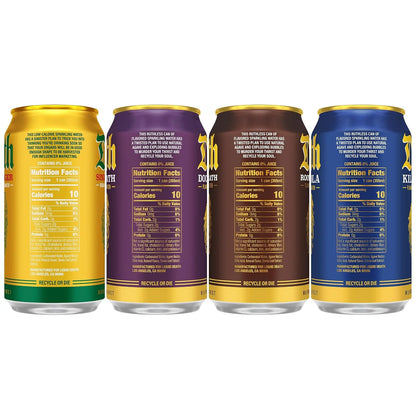 Liquid Death Soda-Flavored Sparkling Water - Classic Variety 2, Less Sugar*, Huge Flavor, No Artificial Sweeteners, 4 Flavors: Sinister Ginger, Doctor Death, Cola, Root Beer, 12 Fl Oz (Pack of 12)